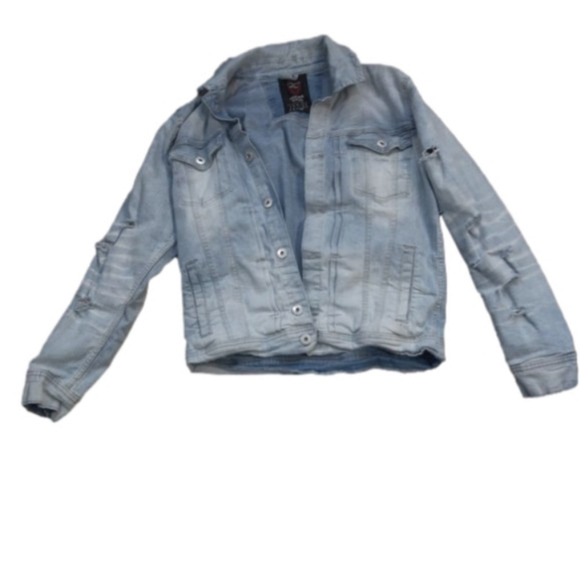 Jordan Craig Distressed Design Back Jean Jacket Size Medium - Picture 5 of 13